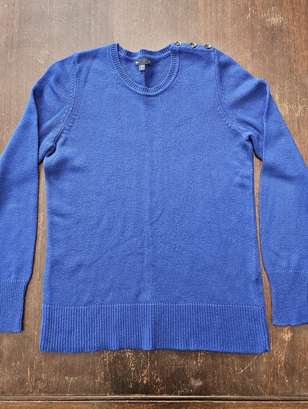 GAP Luxe Women's Crewneck Button Shoulder Sweater Royal Blue - Size Small